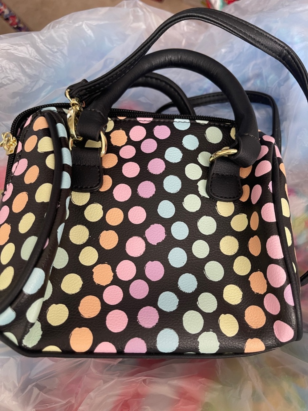 Luv Betsey Johnson Polka Dot Mini Satchel Handbag Black Cat - Picture 2 of 6